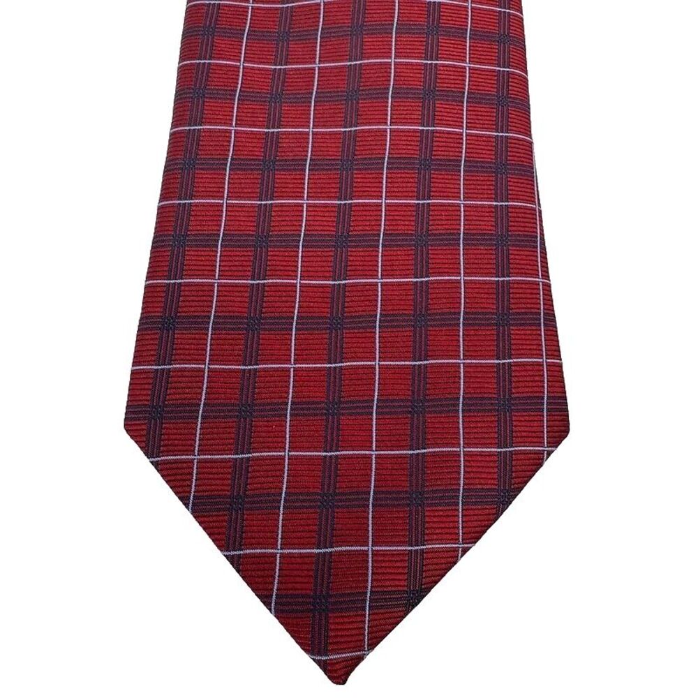 Brooks Brothers Stain Resistant Neck Tie Silk Red‎ Plaid Made in USA Mens